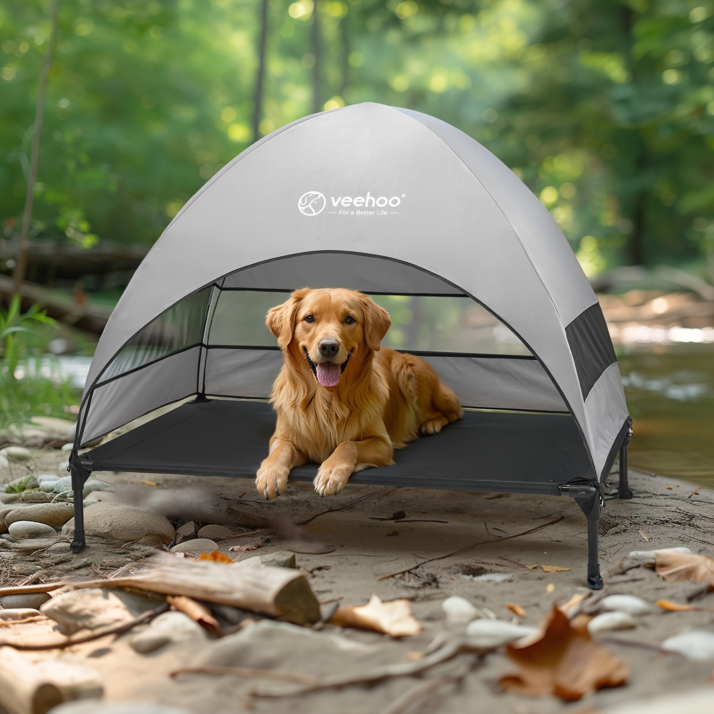 Veehoo Elevated Cooling Dog Bed with Removable Canopy