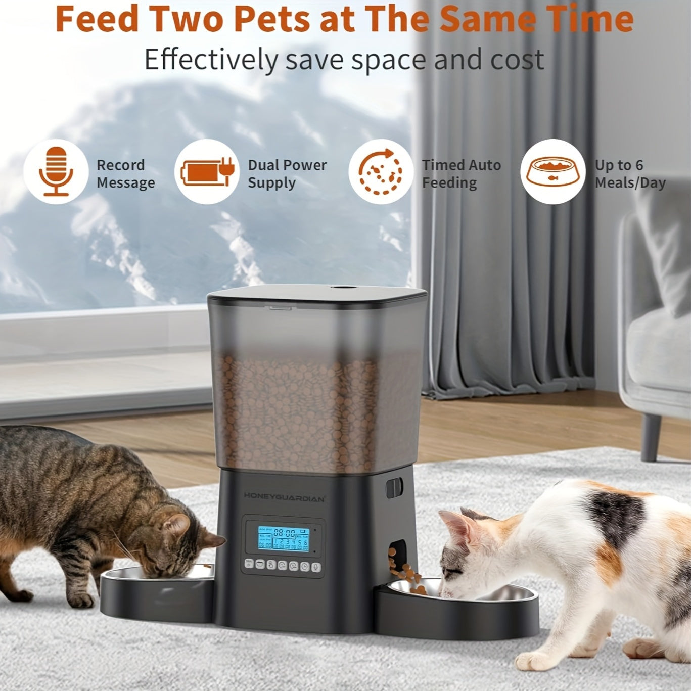 Automatic Cat Feeder With Double Bowls For Two Cats