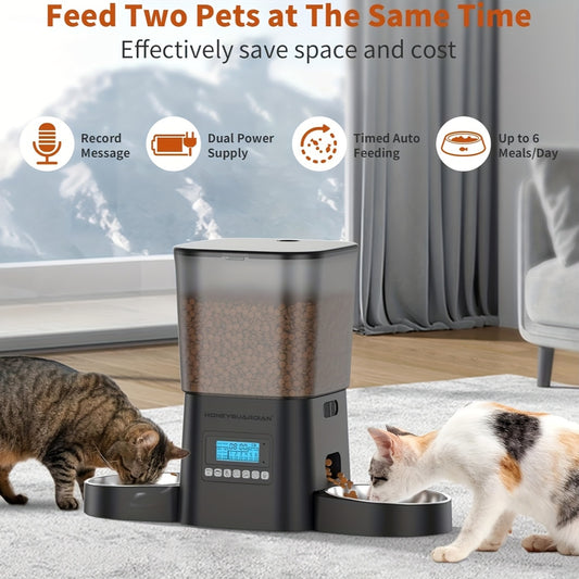 Automatic Cat Feeder With Double Bowls For Two Cats