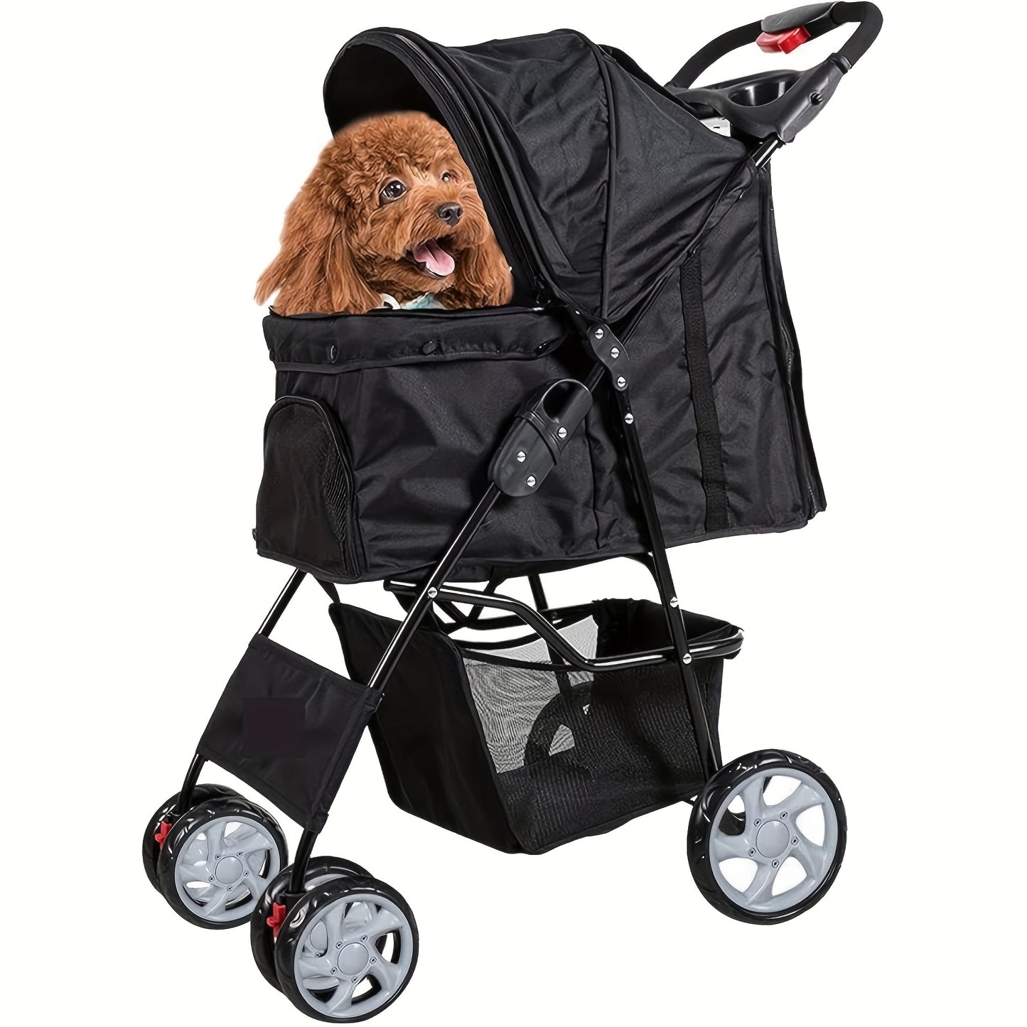 Folding 4-Wheel Double Pet Stroller - Twin Carrier Pushchair