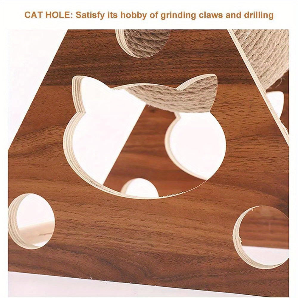 Cat Scratching Ball Toy Natural Sisal Rope & Solid Wood Frame