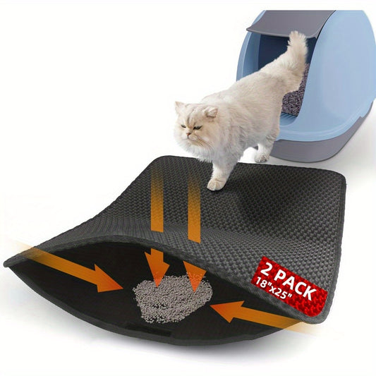 2 Pack Cat Litter Mat Litter Trapping Mat Black 25 x 18
