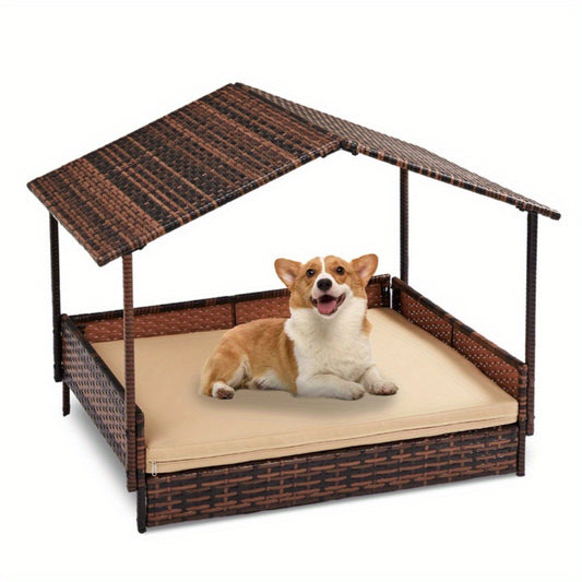 38.5*27.3*29in Herringbone Top Gray Gradient Rattan Pet Kennel