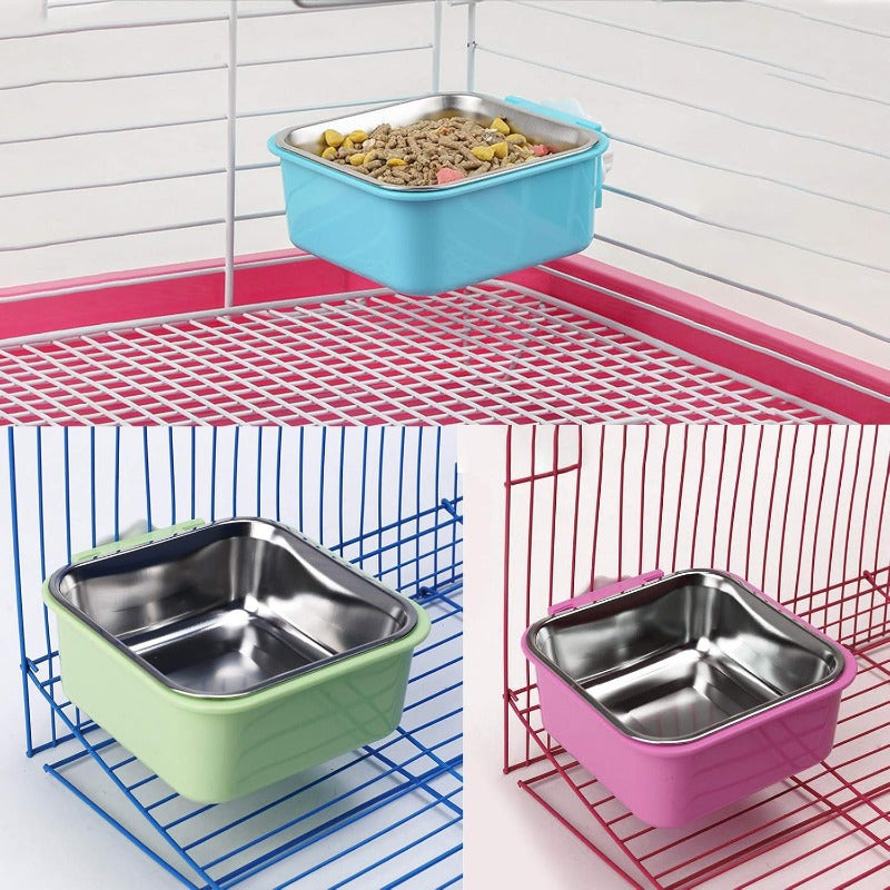 3pcs Crate Dog Cat Bowls, Stainless Steel Hanging Pet Bowls