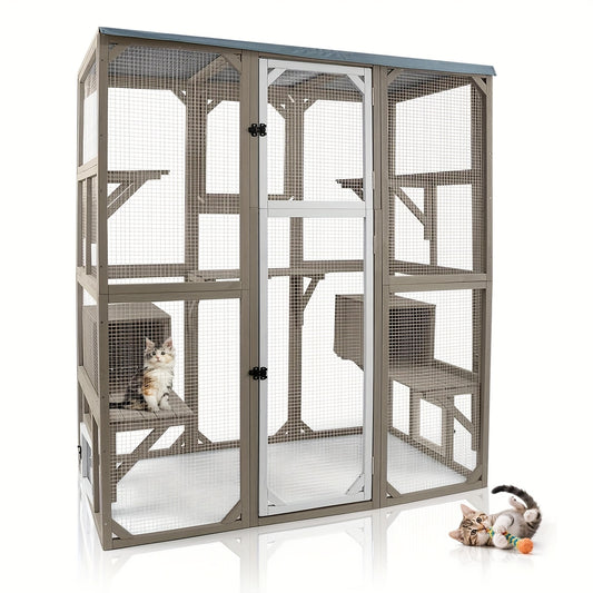 Large Outdoor Cat Catio Enclosure With Multiple Access Points