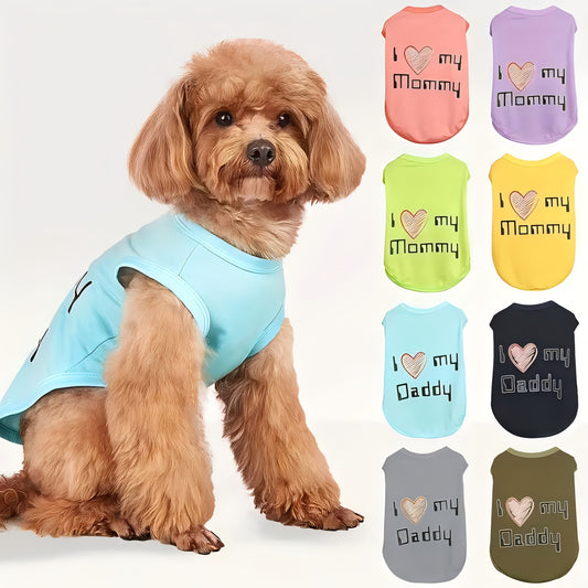 Dog T-Shirts with Embroidered I Love My Mom Design