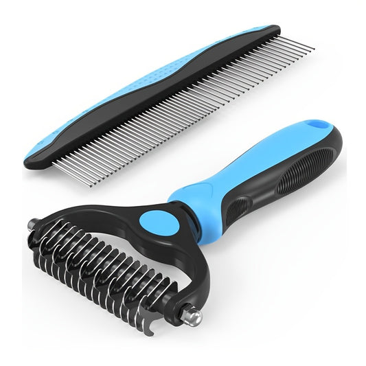 Double-Sided Pet Grooming Rake & Dematting Comb Blue