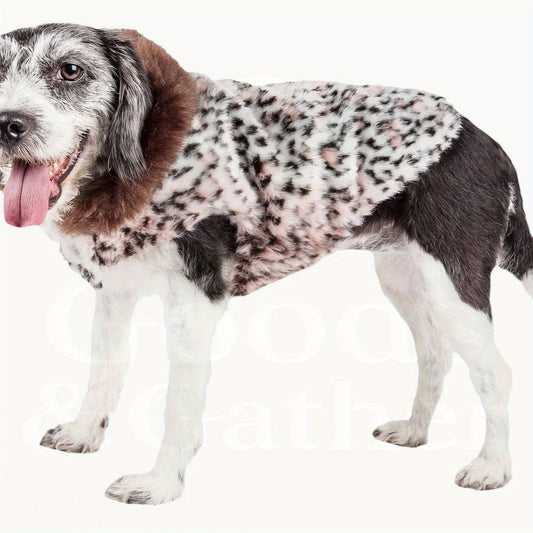 Trendy Cheetah Pattern Mink Dog Coat with Faux-Fur Collar