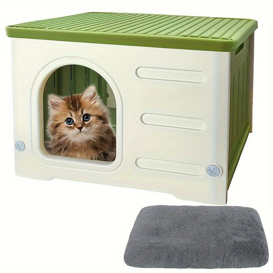 Waterproof Cat House With Mat, Classic Style, Plastic Shelter