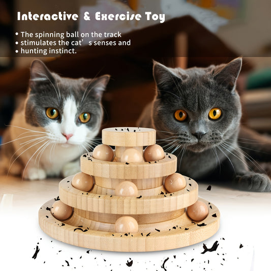 1pc Natural Bamboo Wood Cat Ball Track Rolling Toy Medium Size