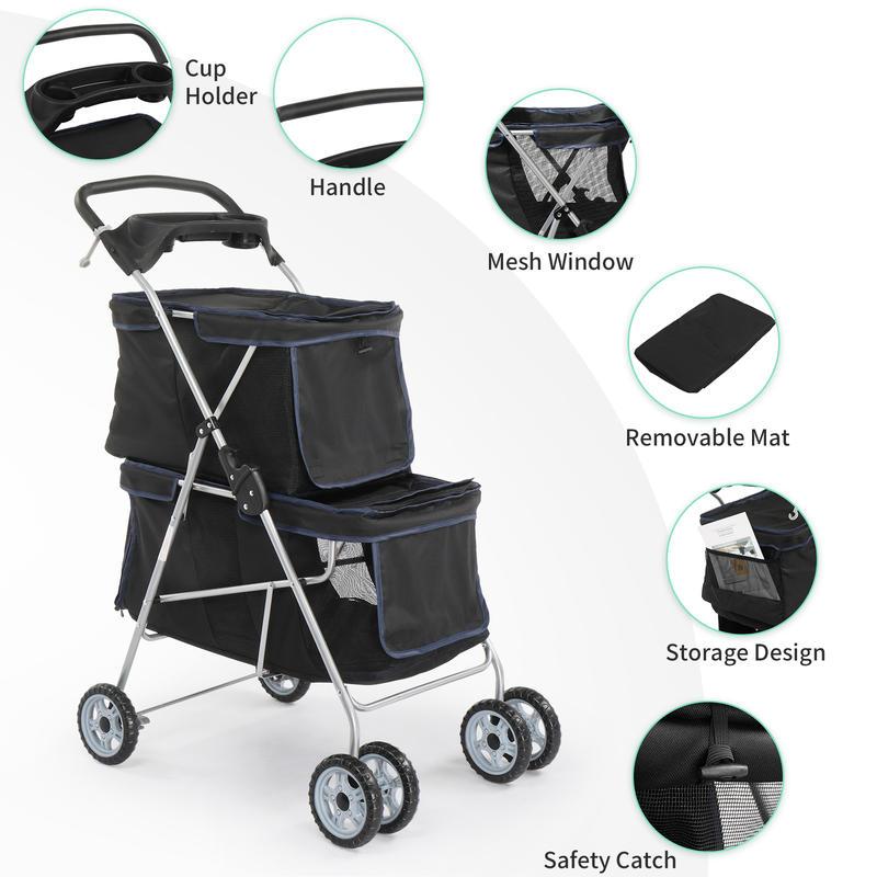 Premium Pet Stroller with Double Layer Design for Cats