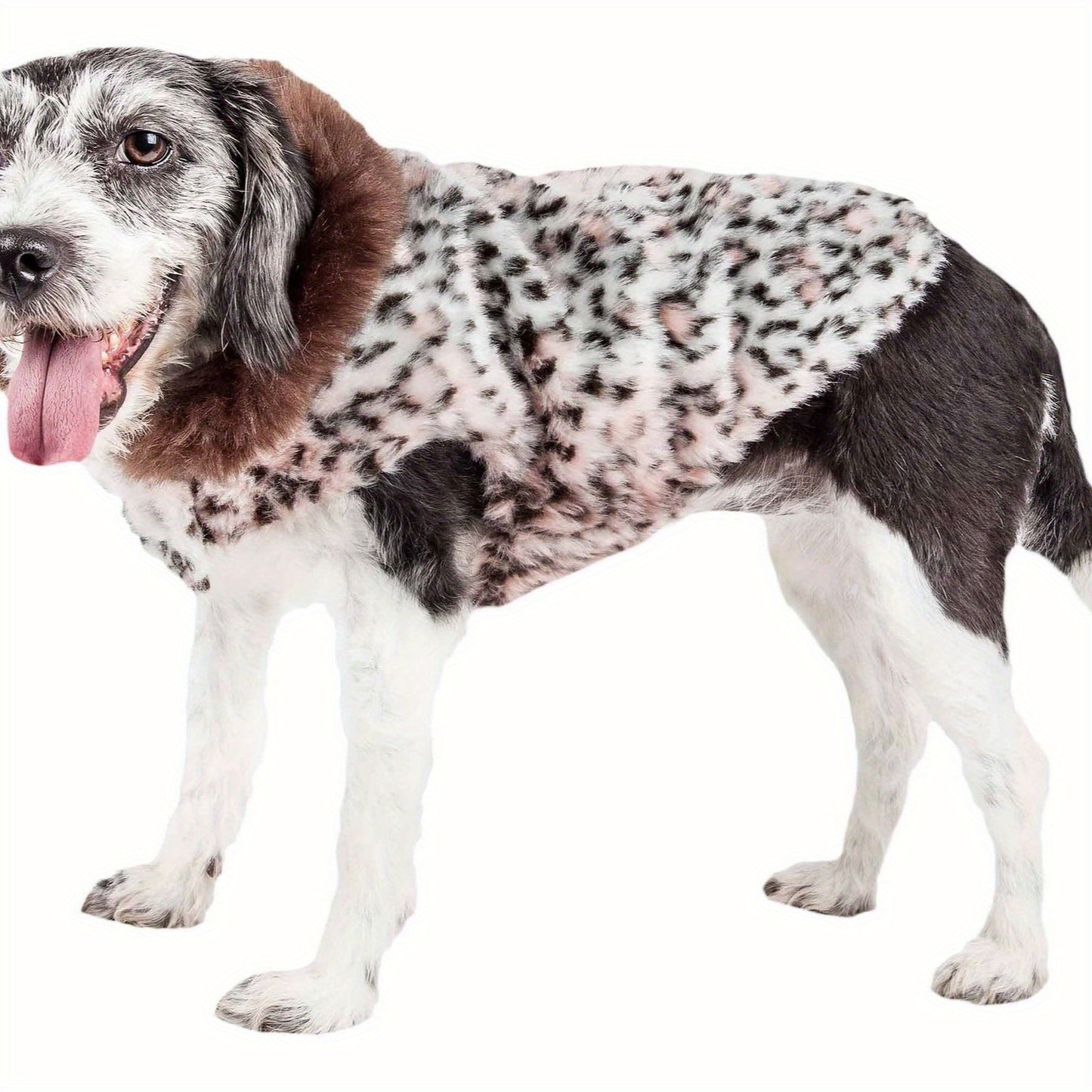Trendy Cheetah Pattern Mink Dog Coat with Faux-Fur Collar