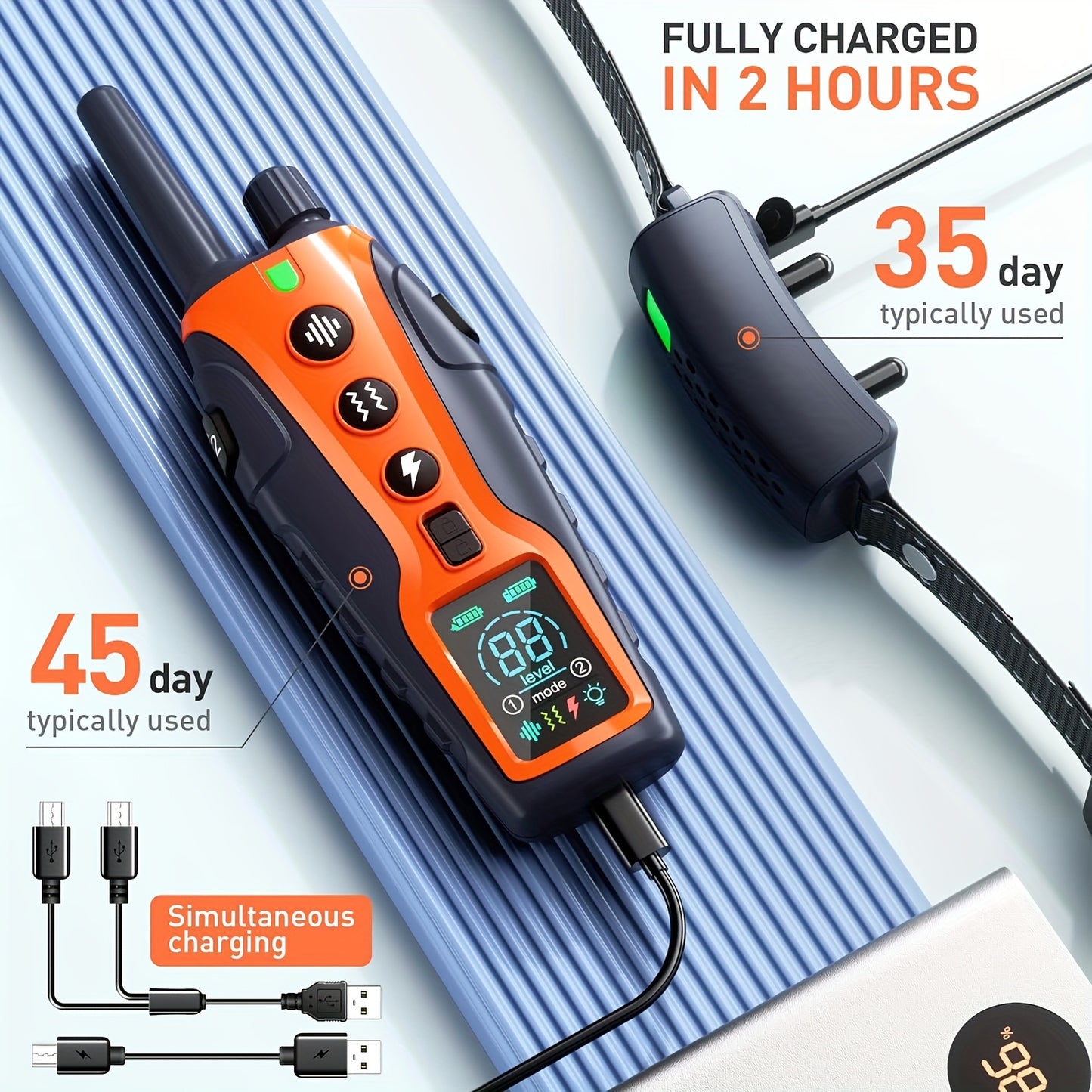 Dog Shock Collar 2 Dogs 15-150lbs Waterproof With Flashing Light