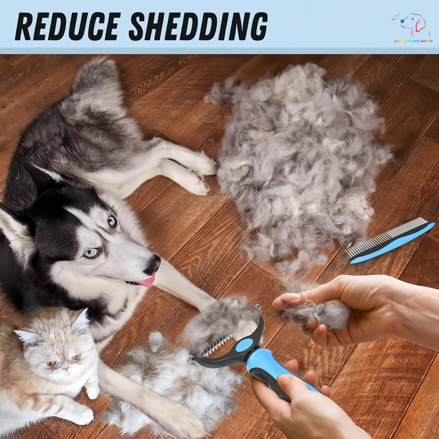 Double-Sided Pet Grooming Rake & Dematting Comb Blue