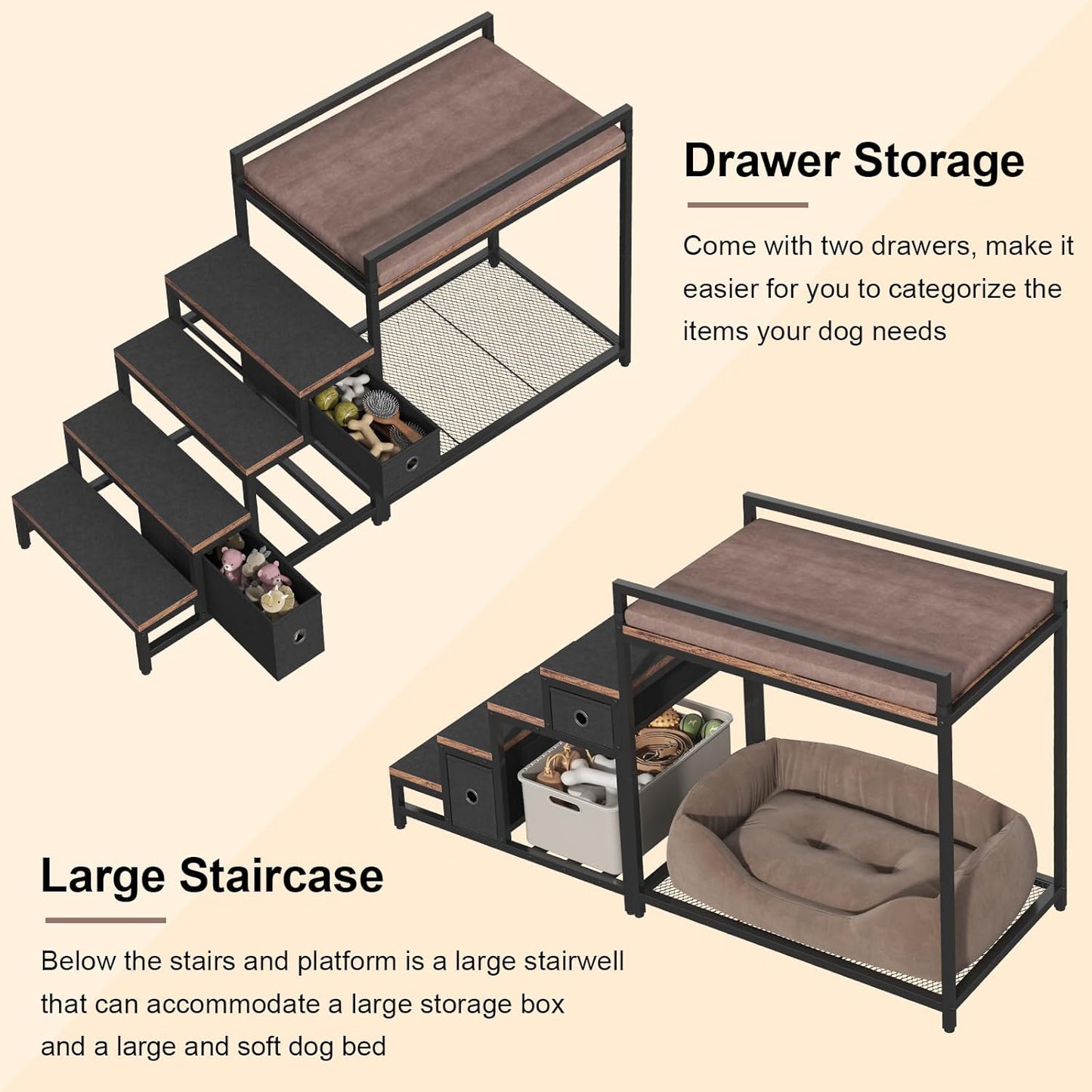 Pet Bunk Bed with Stairs and Storage for Dogs and Cats