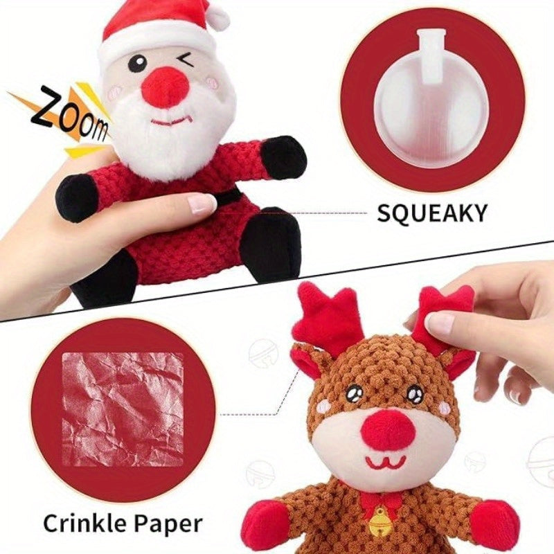 Santa Claus Moose Snowman Plush Dog Chew Toys Pack