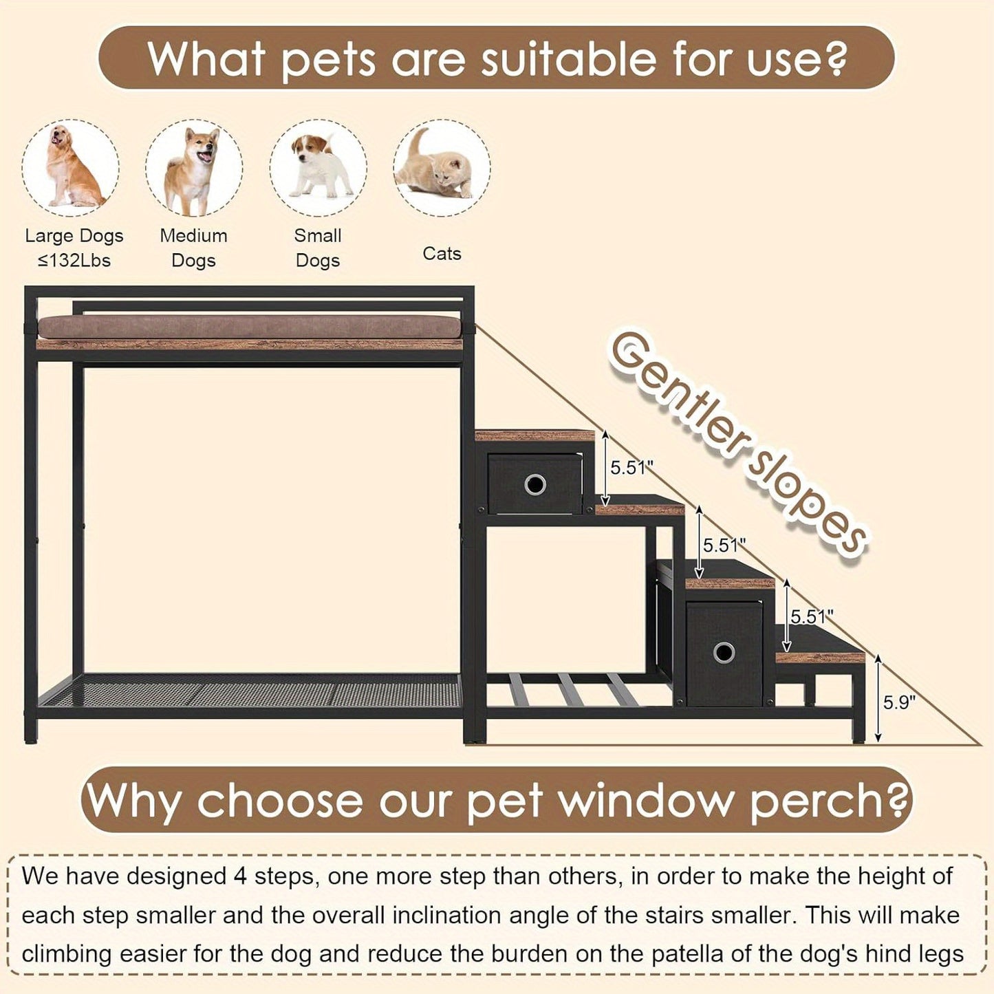 Pet Bunk Bed with Stairs and Storage for Dogs and Cats