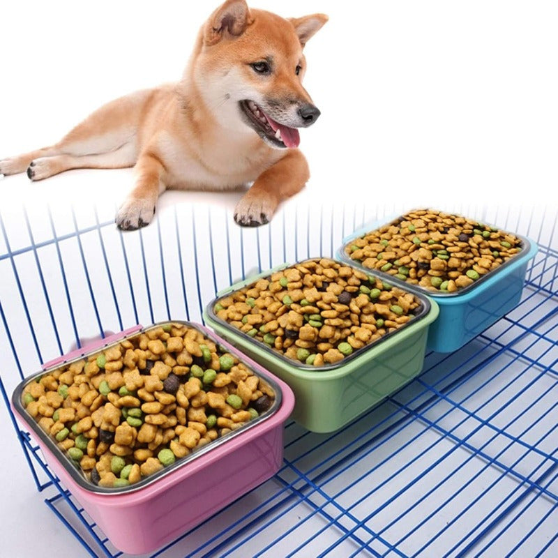 3pcs Crate Dog Cat Bowls, Stainless Steel Hanging Pet Bowls