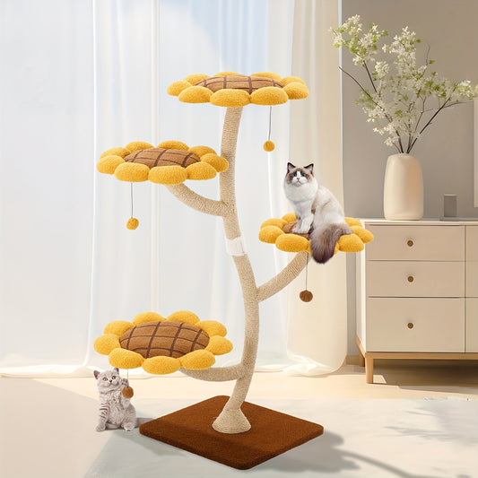 55.9" Tall Sunflower Cat Tower for Large Cats and Play