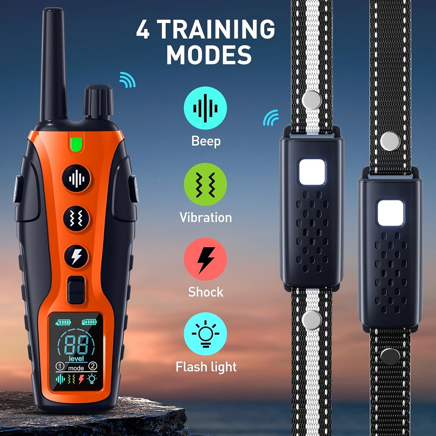 Dog Shock Collar 2 Dogs 15-150lbs Waterproof With Flashing Light