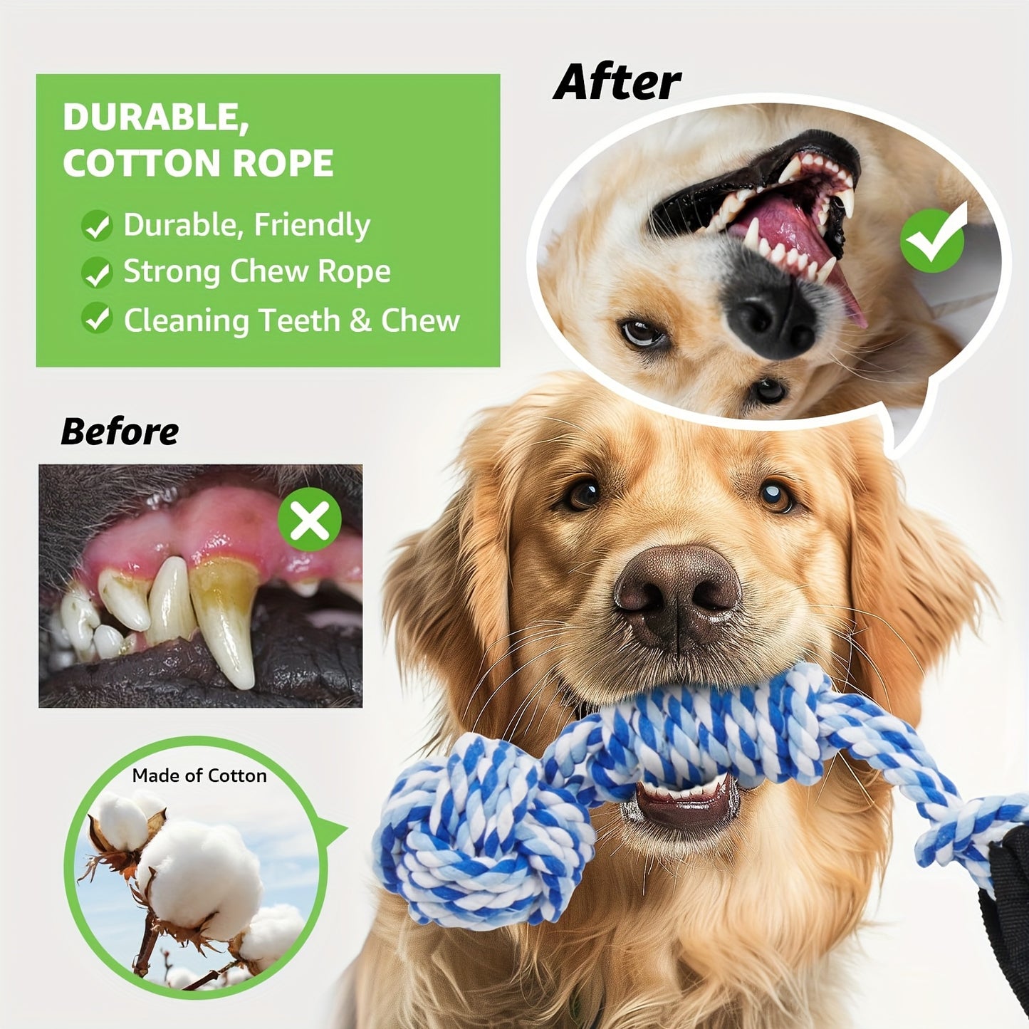 Dog Rope Toy Tug Of War For Small Medium Large Dogs