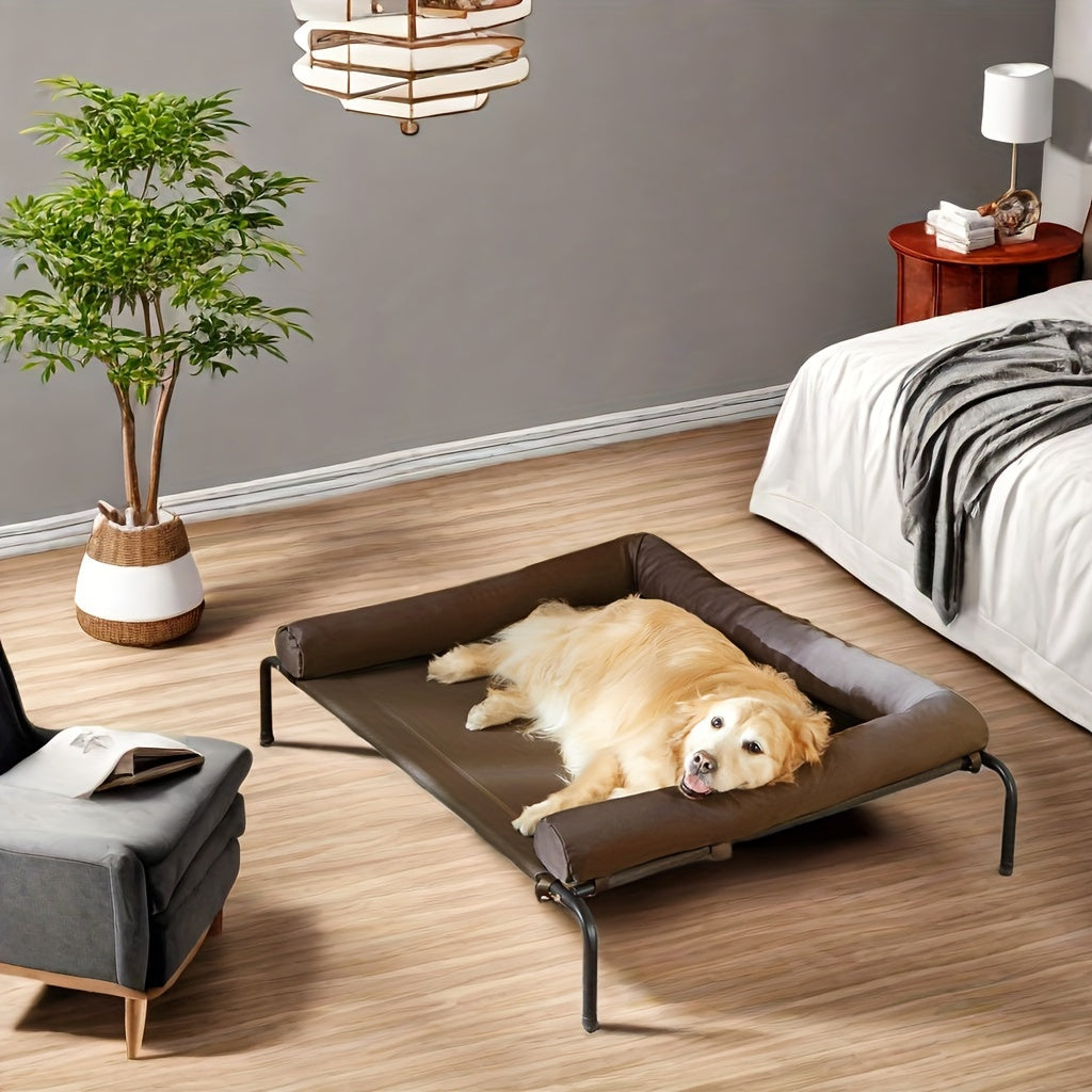 Raised Outdoor Dog Bed for Large Dogs, Waterproof Grey Bed