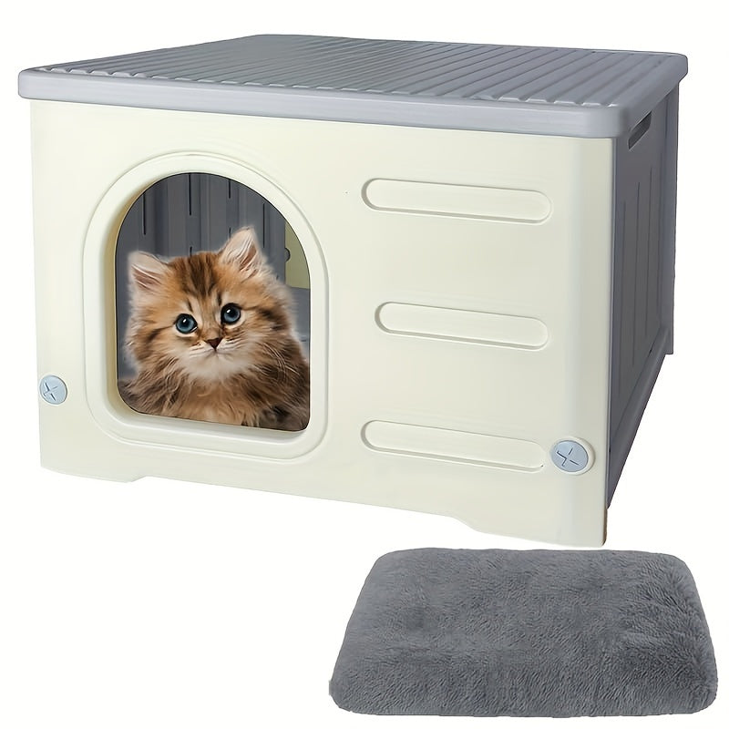 Waterproof Cat House With Mat, Classic Style, Plastic Shelter