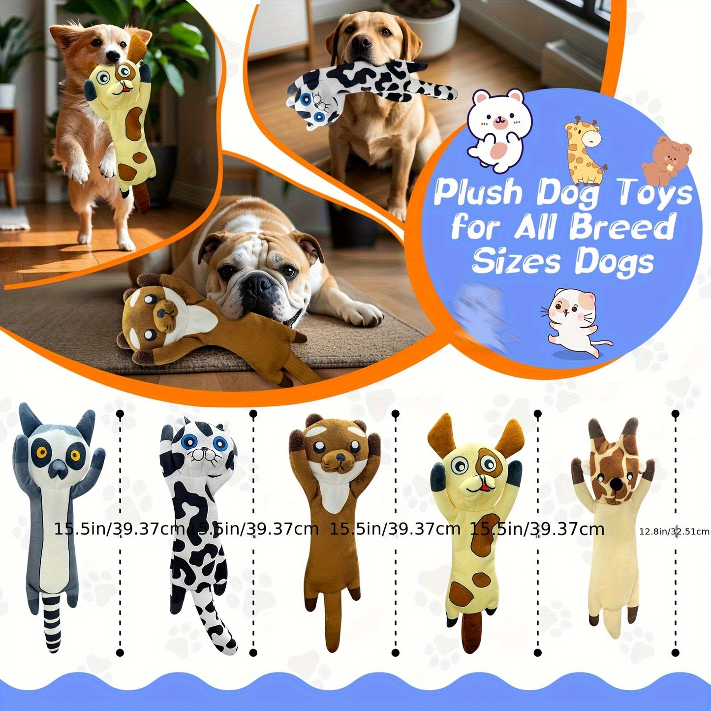 Soft Plush Animal Chew Toys Set for Dogs and Puppies