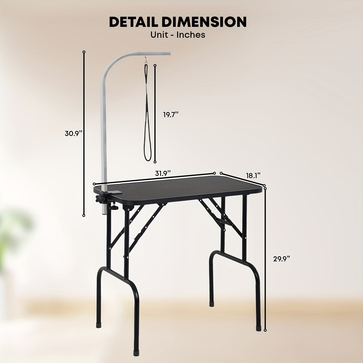 Dog Grooming Table Home Pet Bath Trimming Table Height Adjustable Foldable Portable Waterproof Rustproof Removable Ring