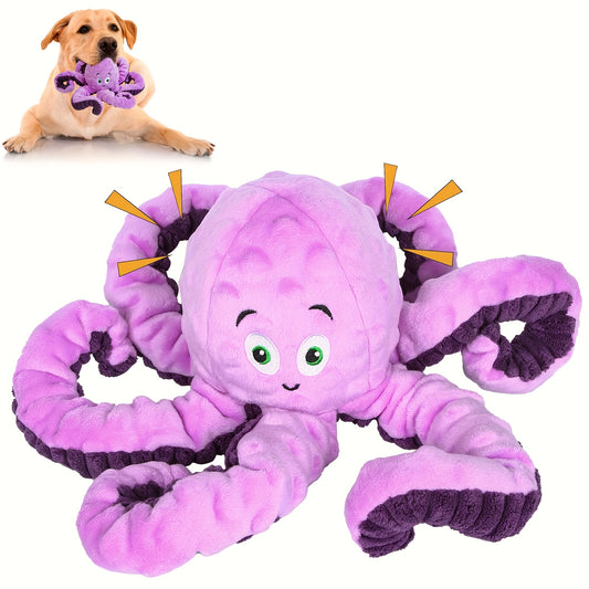 Durable Interactive Squeaky Plush Octopus Dog Toy Chew Resistant