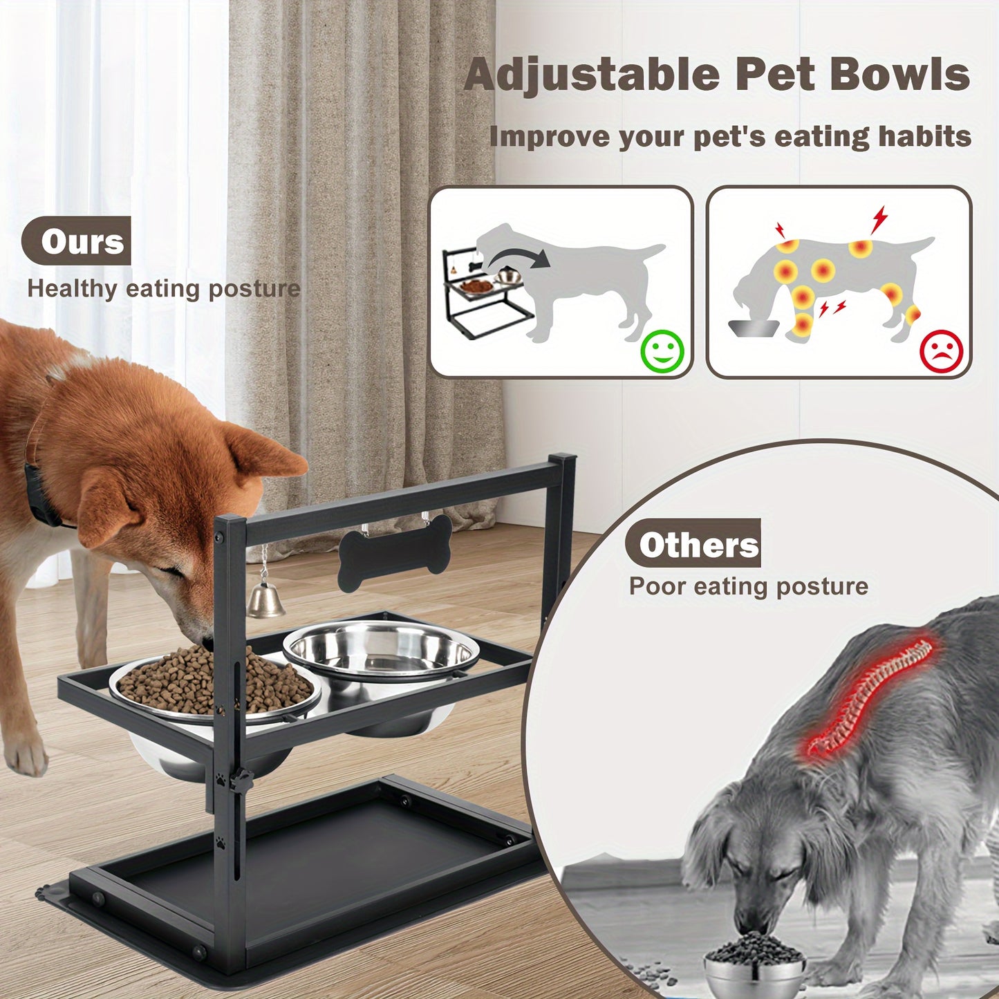 Adjustable Height Elevated Dog Bowl Set For Large Dogs