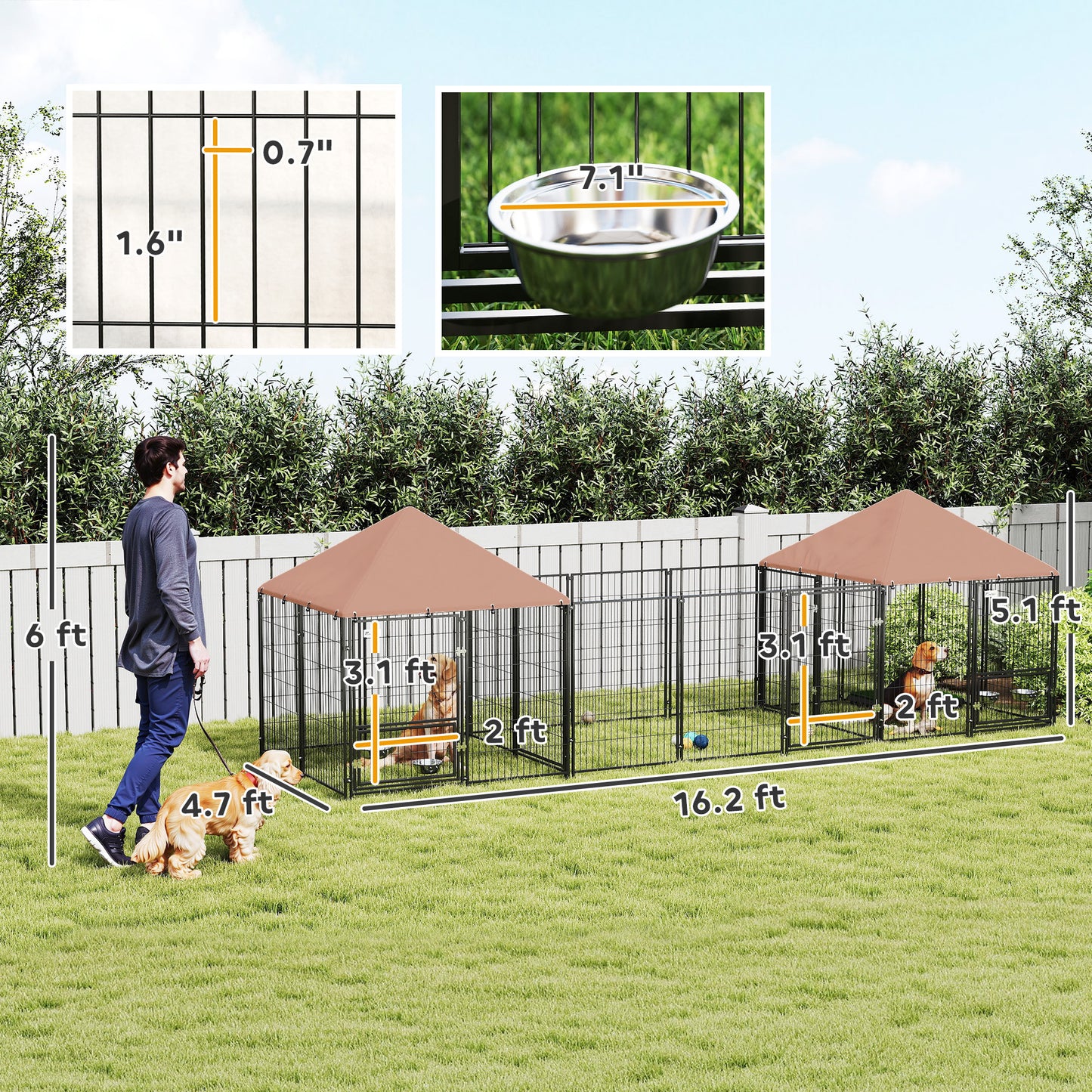 Spacious Outdoor Dog Kennel with Two Rooms and Canopy