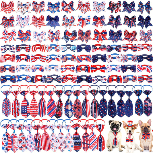 Patriotic Adjustable Dog Bow Tie Collar Set for Festive Pets