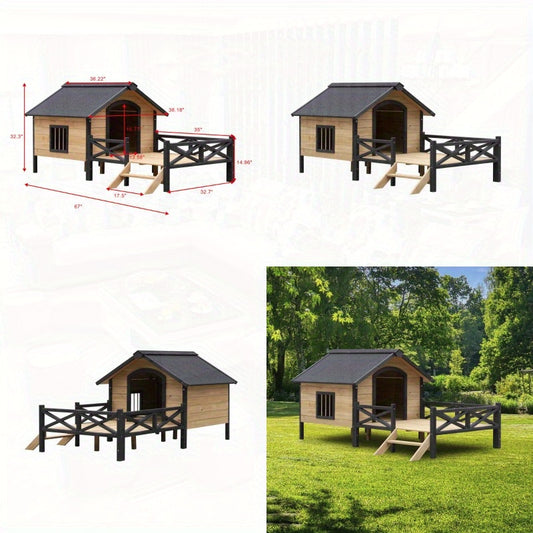 Wooden Dog Kennel with Porch for Outdoor Comfort and Style