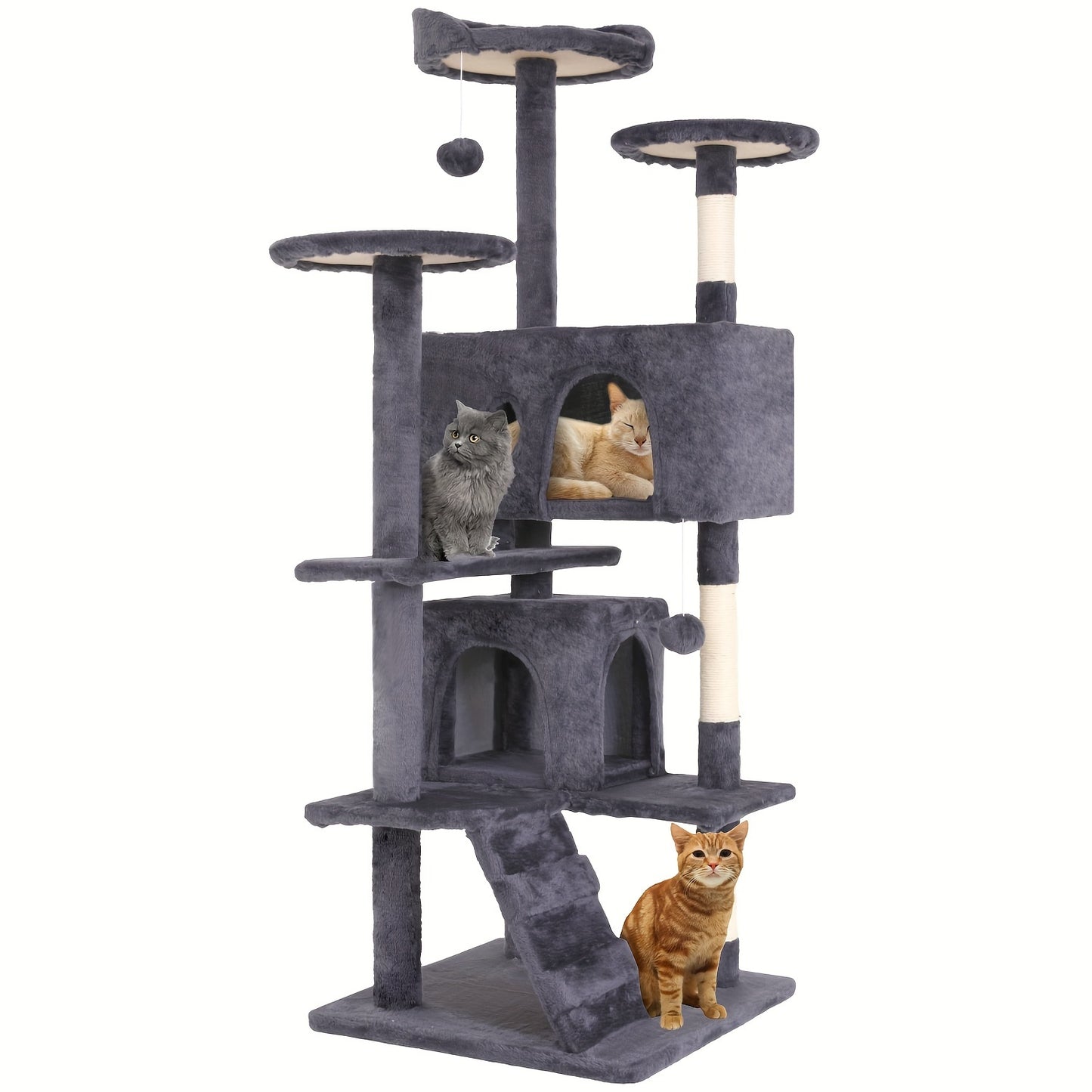 Multi-Level Cat Tree Tower 54/70 Durable Plywood Space Saving