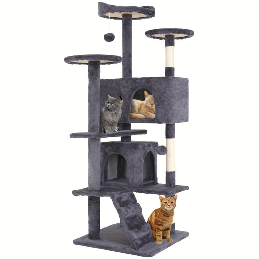 Multi-Level Cat Tree Tower 54/70 Durable Plywood Space Saving