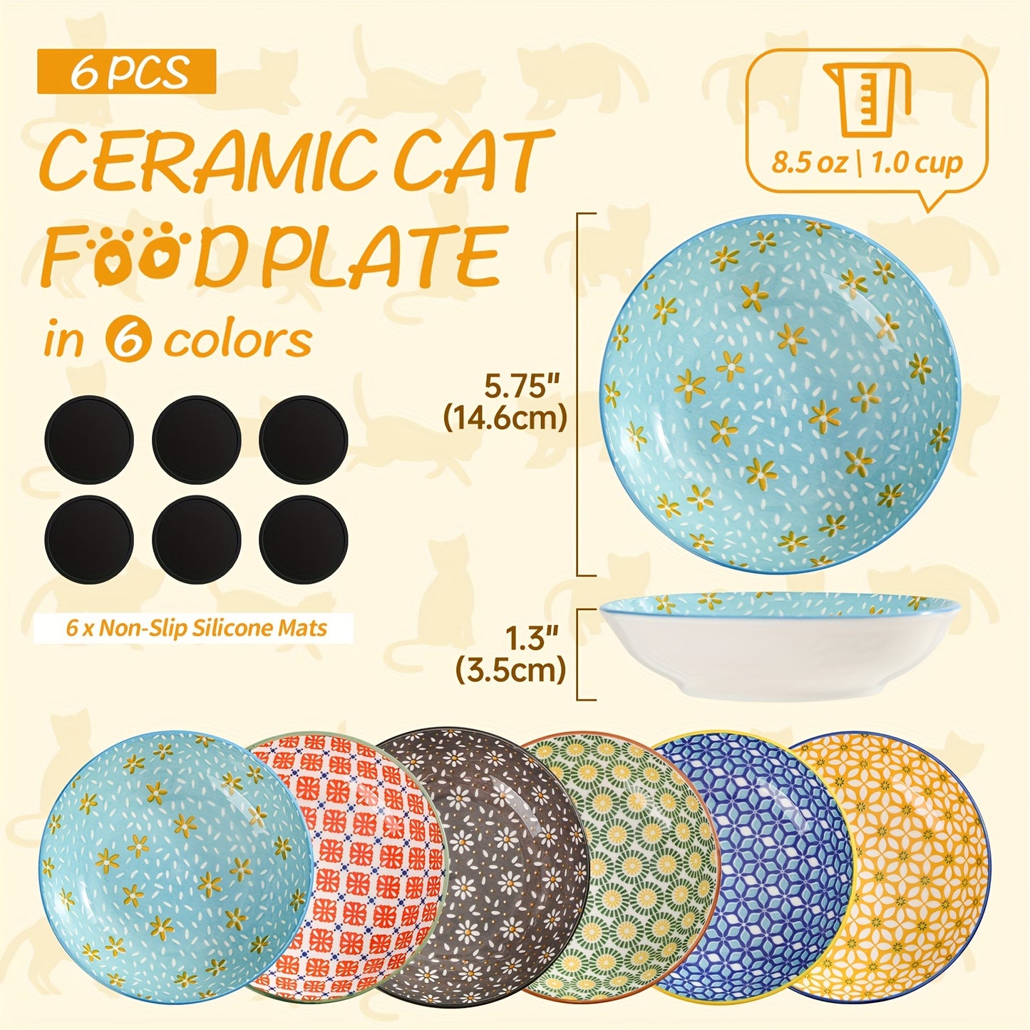 Ceramic Cat Bowls Cat Dishes Floral Series Set Of 6