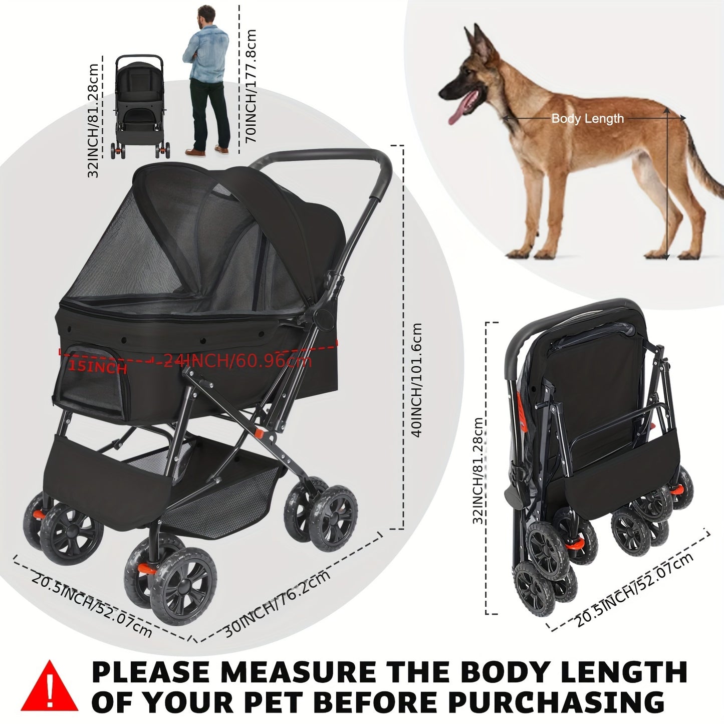 Medium-Sized 50 Pound Dog Stroller With 360 Front Wheels