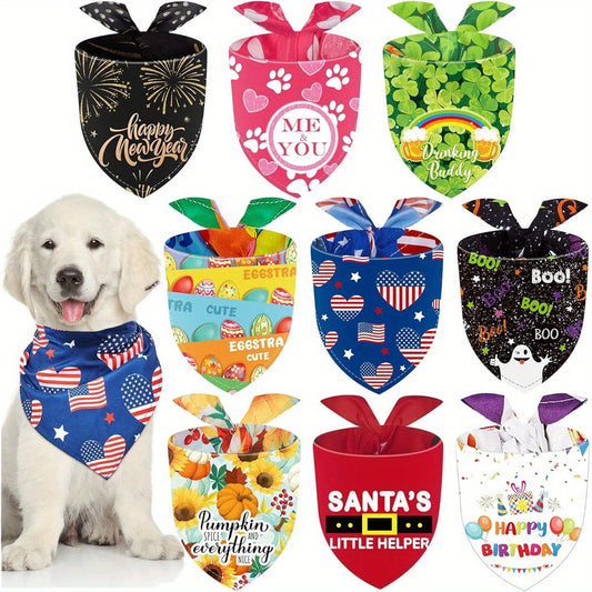 Adjustable Patriotic Holiday Bandanas for Large Dogs 9pcs Set