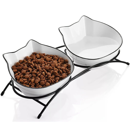 2pcs 12oz Ceramic Cat Bowls - Anti-Vomiting Design