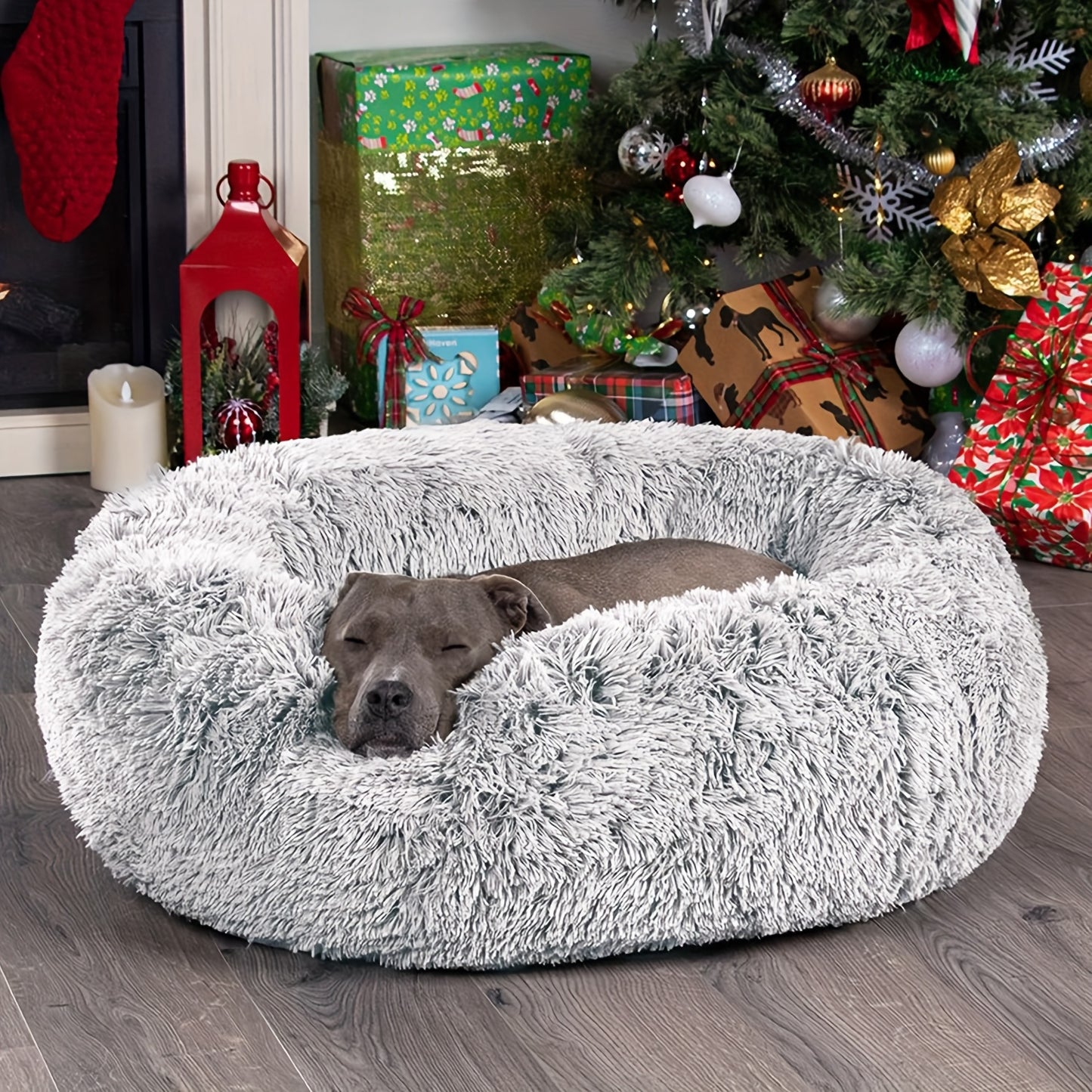 Plush Round Pet Bed - Warm Velvet Non-Slip Donut Bed