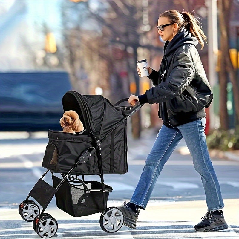 Folding 4-Wheel Double Pet Stroller - Twin Carrier Pushchair