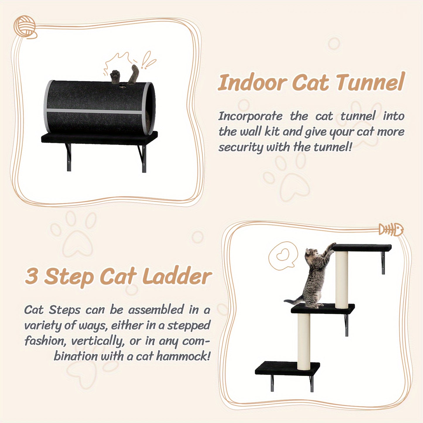 Bifanuo Luxury Wall Mounted Cat Furniture Set for Indoor Cats