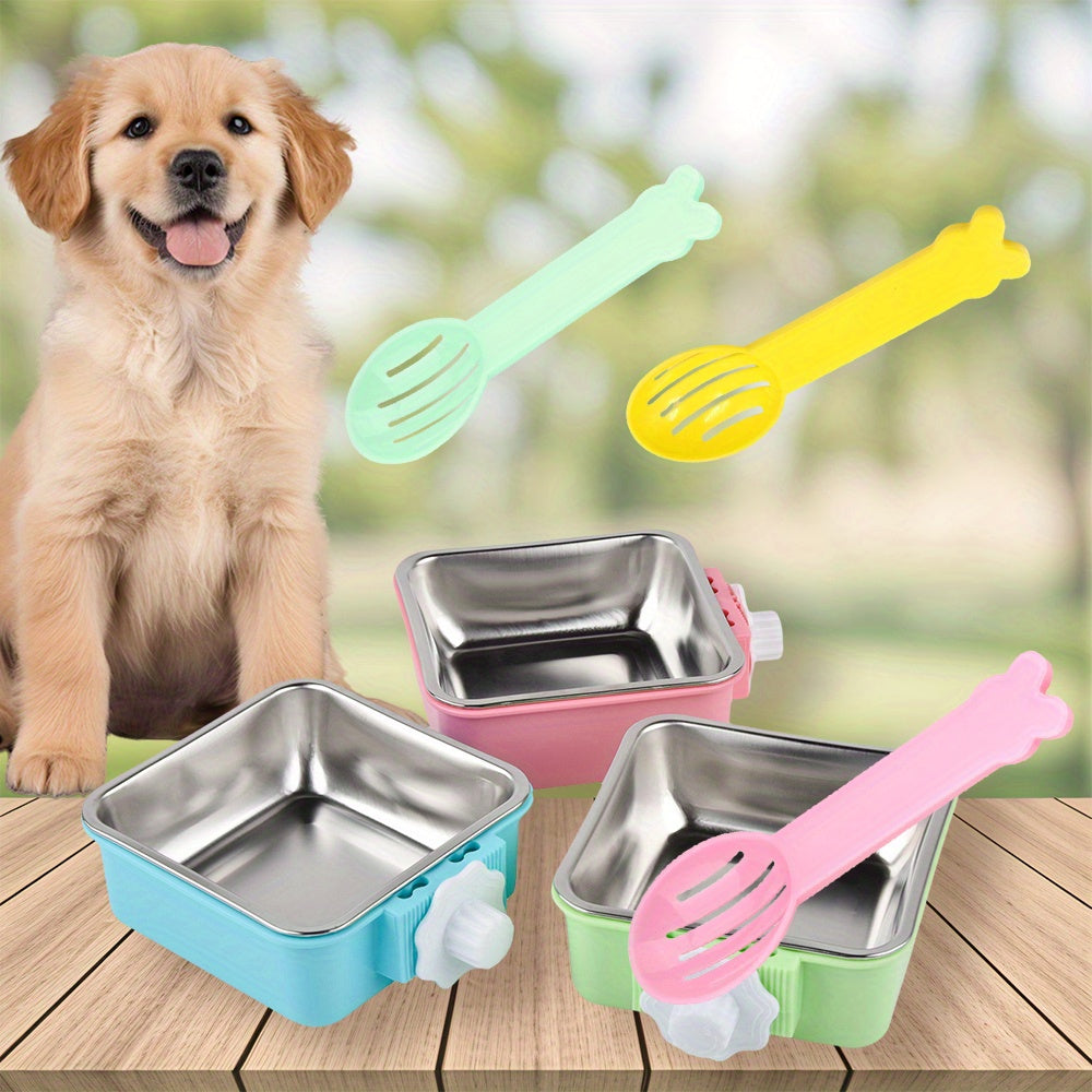 3pcs Crate Dog Cat Bowls, Stainless Steel Hanging Pet Bowls