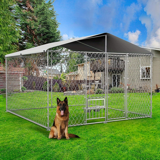 Durable Outdoor Dog Kennel with UV-Resistant Roof and Feeding Bowls
