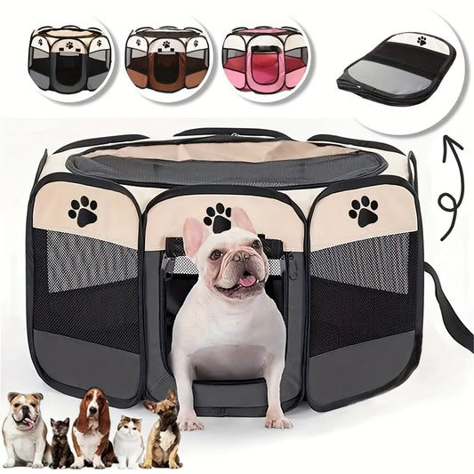 Collapsible Octagonal Pet Enclosure for Dogs and Puppies