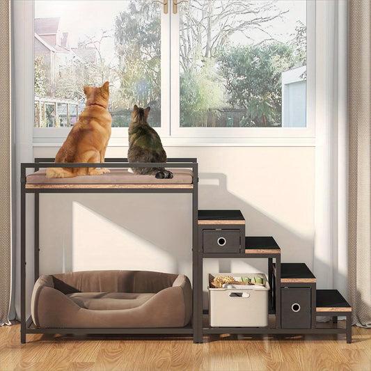 Pet Bunk Bed with Stairs and Storage for Dogs and Cats