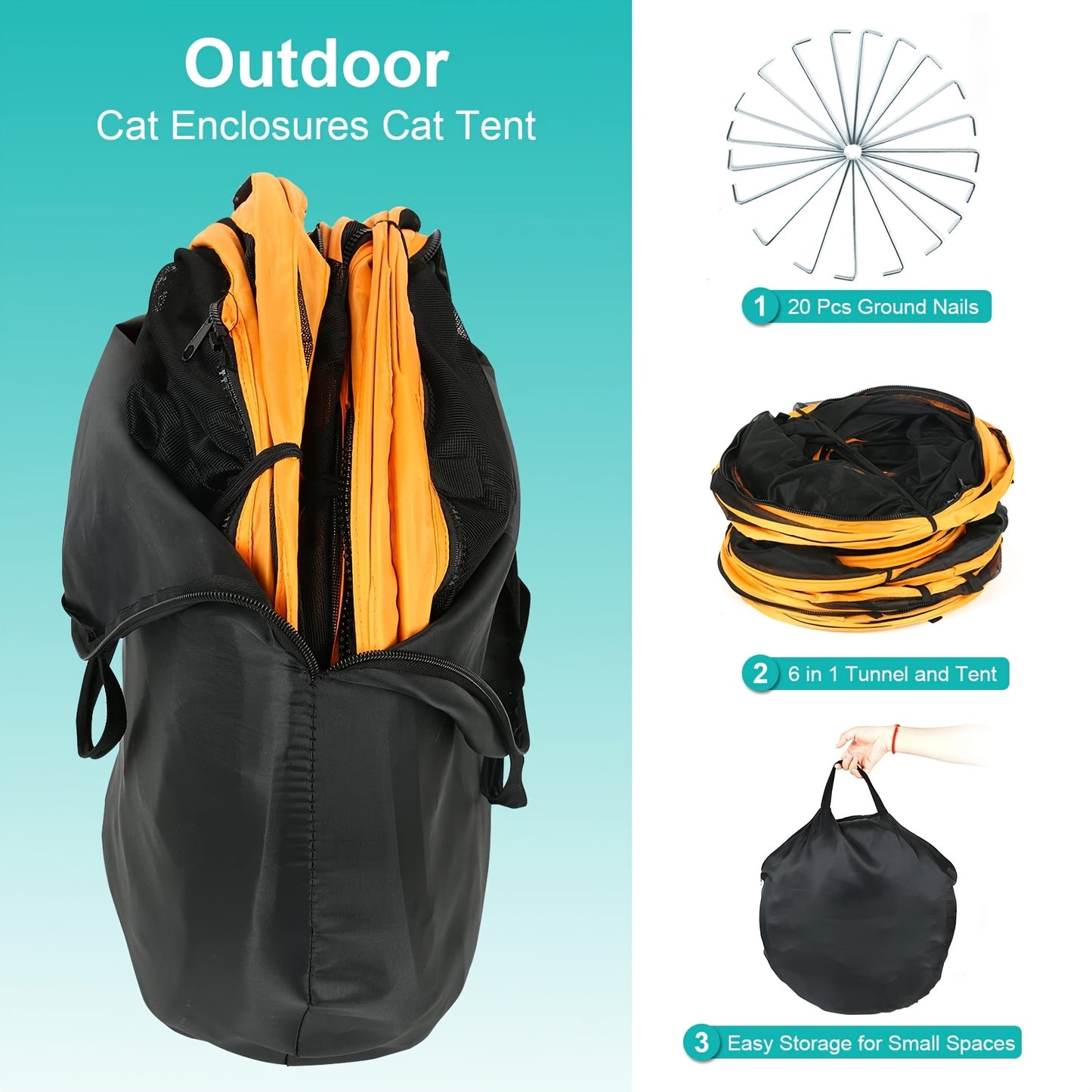 Portable Cat Enclosure 6-in-1 Outdoor Tent Mesh Playpen