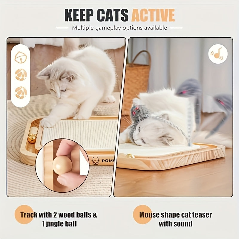 Interactive Self-Play Cat Toy with Track Ball Bells