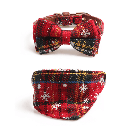 Christmas Plaid Pet Collar and Bandana Set for Festive Fun